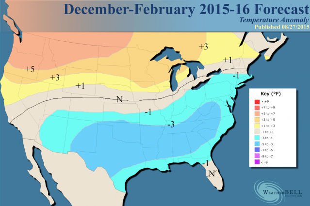 colder than normal temps forecasted for southeast in 2016